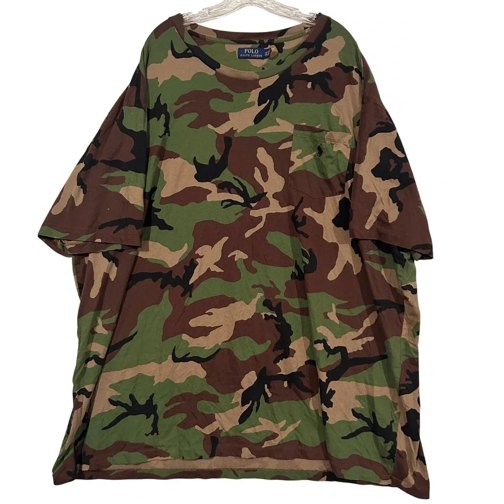 Polo Ralph Lauren Mens 5XB Camo Pocket T-Shirt Green Brown Woodland Camouflage